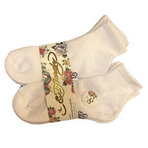 Ed Hardy Women Size 4-10 White Fashion Quarter Socks 8 Pack Mid Crew